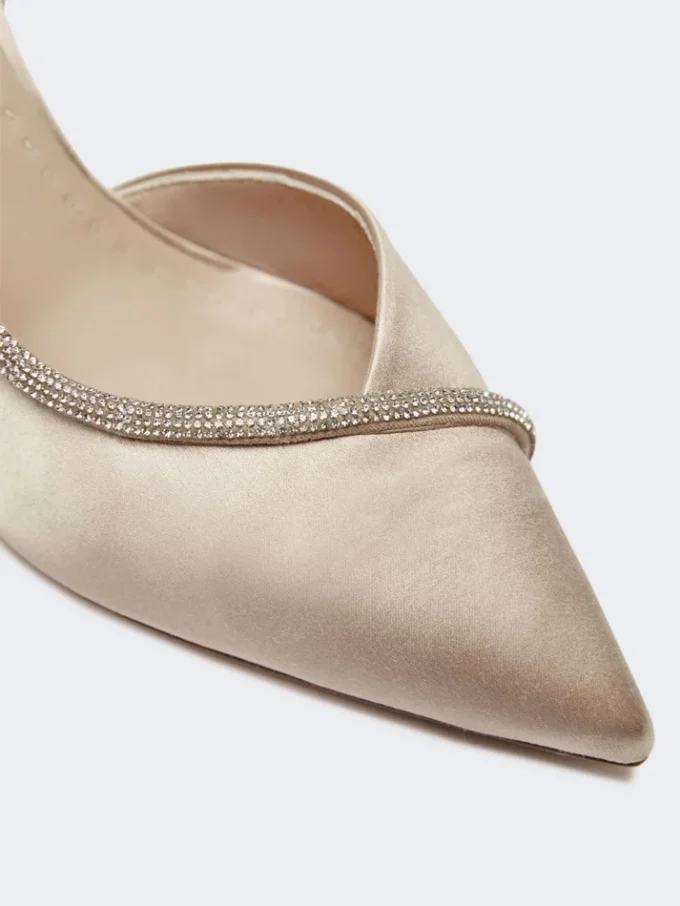 Crystal-adorned satin court shoes, make up nude