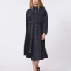 Denim and satin shirt dress, black
