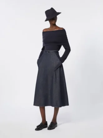 Denim-look cotton midi skirt, midnightblue