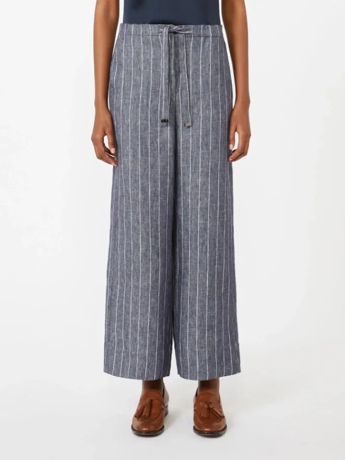 Denim-look pinstripe linen trousers, ultramarine