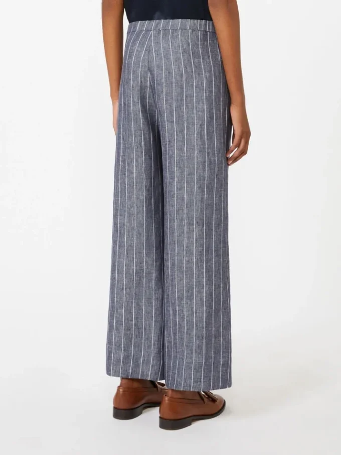 Denim-look pinstripe linen trousers, ultramarine
