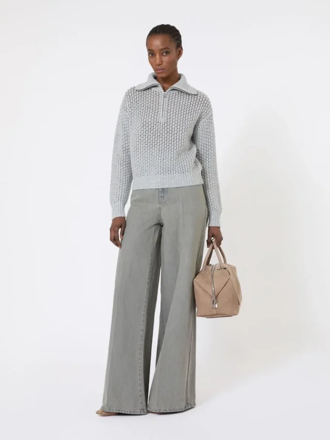 Denim wide-leg trousers, black