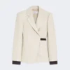 Double-breasted blazer in linen drill, sand