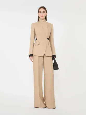 Double-breasted blazer in pure linen natta, camel