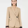 Double-breasted blazer in pure linen natta, camel