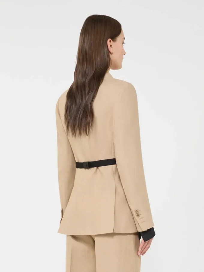 Double-breasted blazer in pure linen natta, camel