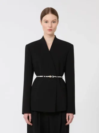 Double-breasted cady jacket with belt, black