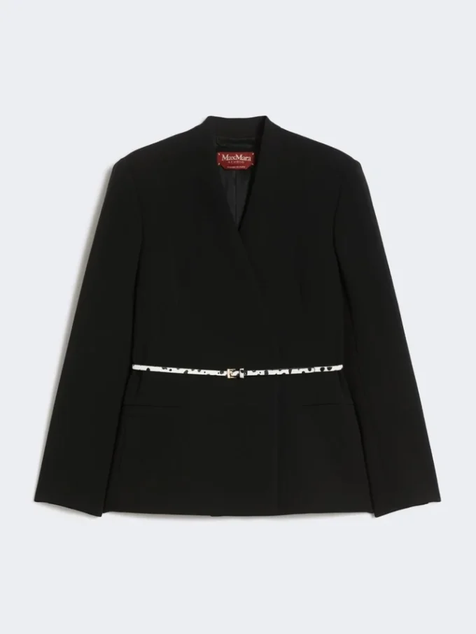 Double-breasted cady jacket with belt, black