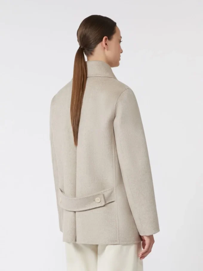 Double-breasted cashmere pea coat, sand