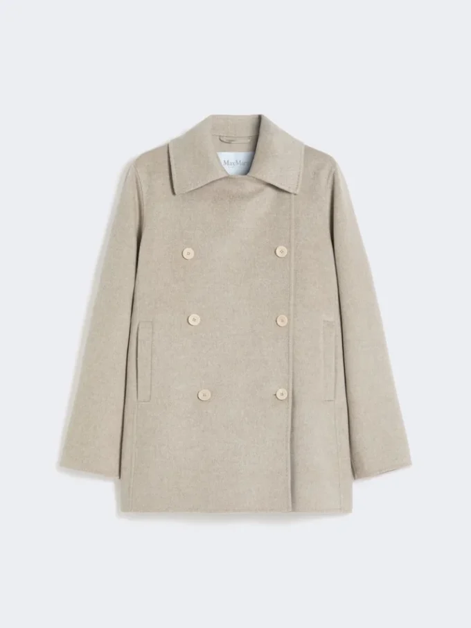 Double-breasted cashmere pea coat, sand