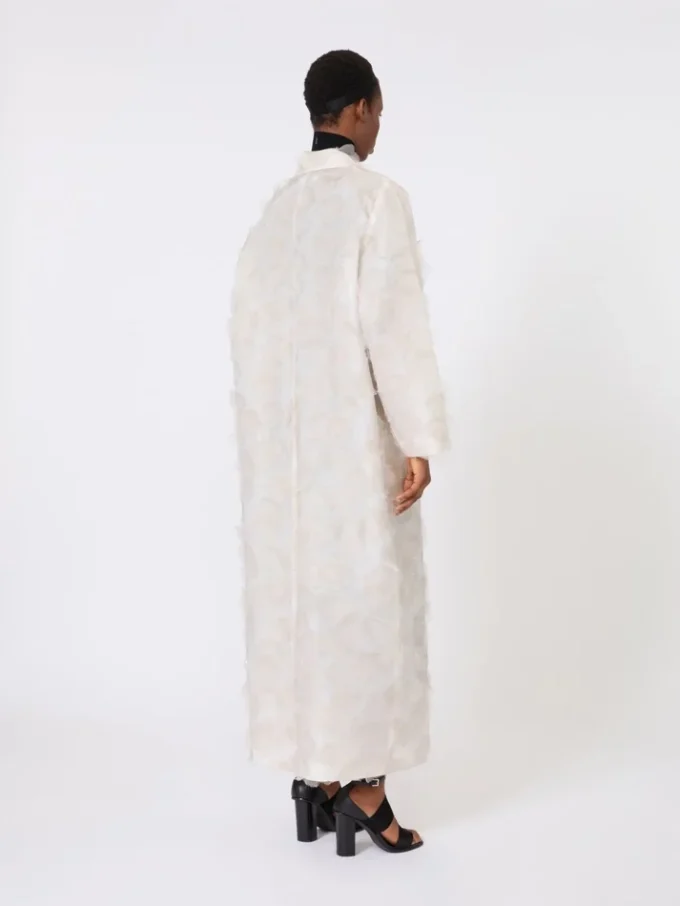 Double-breasted overcoat in fil coupa jacquard, sand