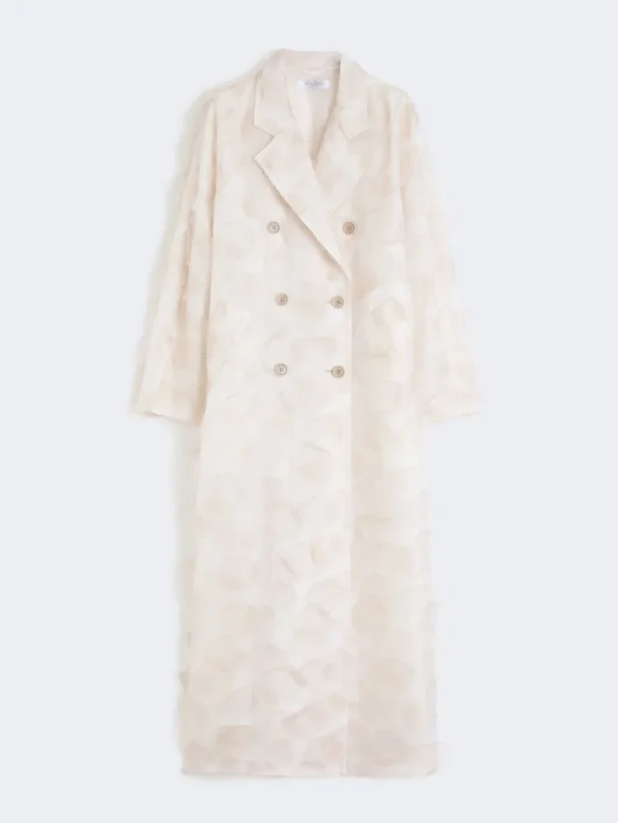 Double-breasted overcoat in fil coupa jacquard, sand