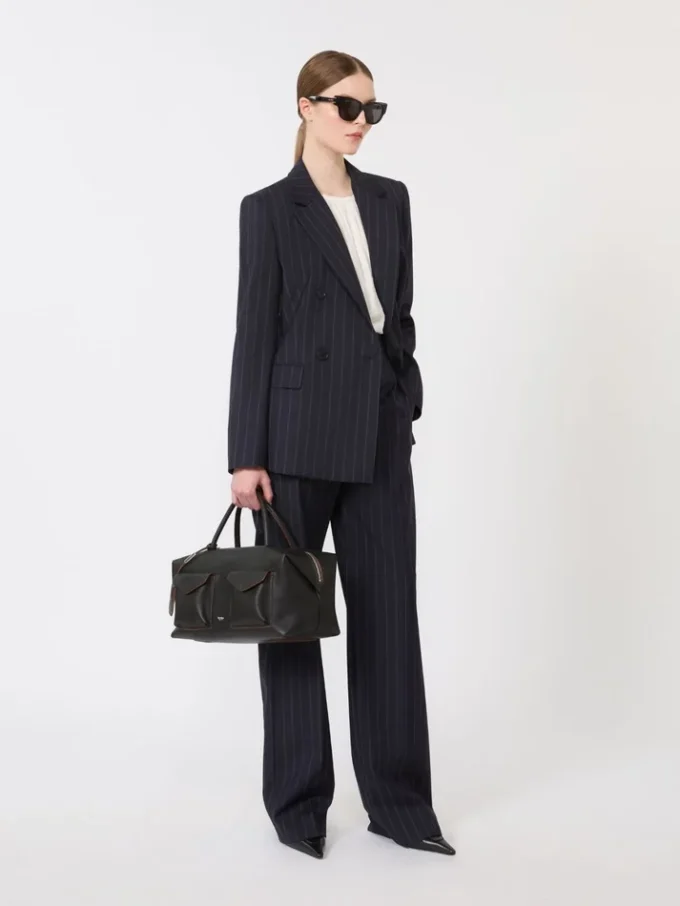 Pinstripe wool trousers, navy Pinstripe wool trousers, navy