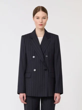 Double-breasted pinstripe wool blazer, navy