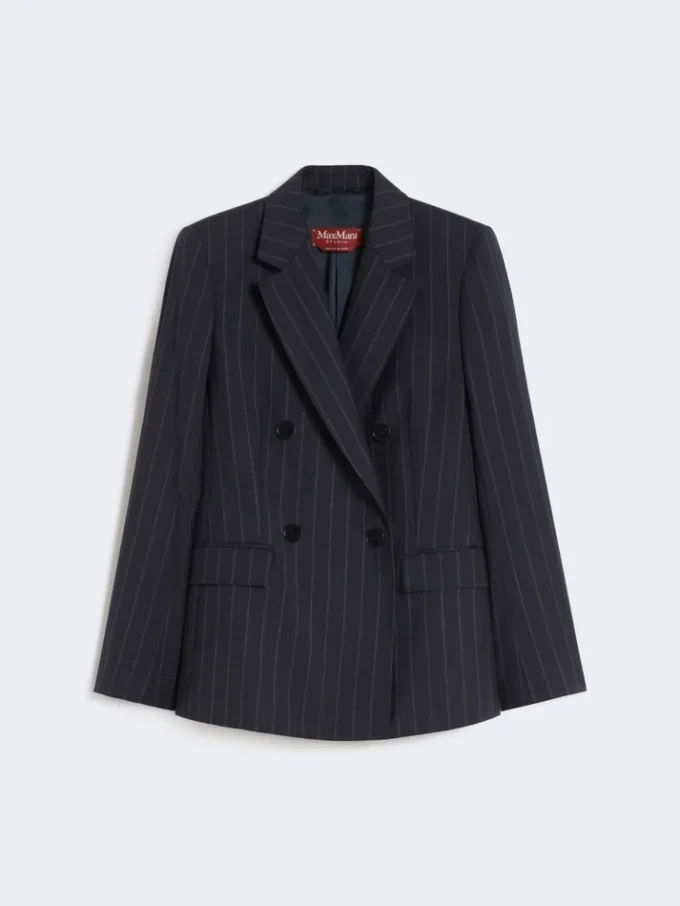 Double-breasted pinstripe wool blazer, navy
