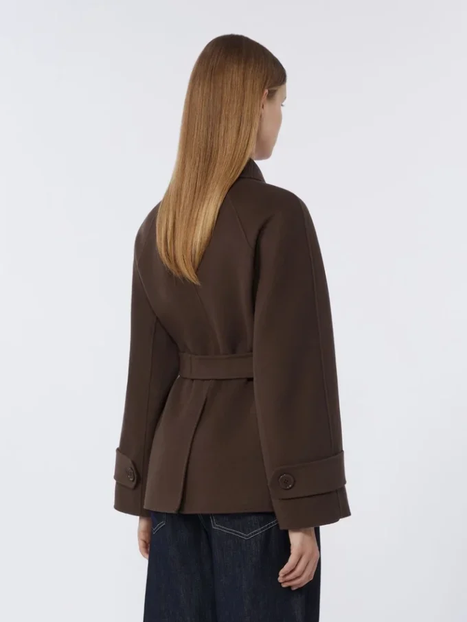 Double-breasted pure-wool cropped coat, chocolate