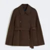 Double-breasted pure-wool cropped coat, chocolate