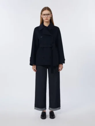 Double-breasted pure-wool cropped coat, midnightblue