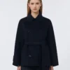 Double-breasted pure-wool cropped coat, midnightblue