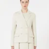 Double-breasted scuba jersey jacket, beige