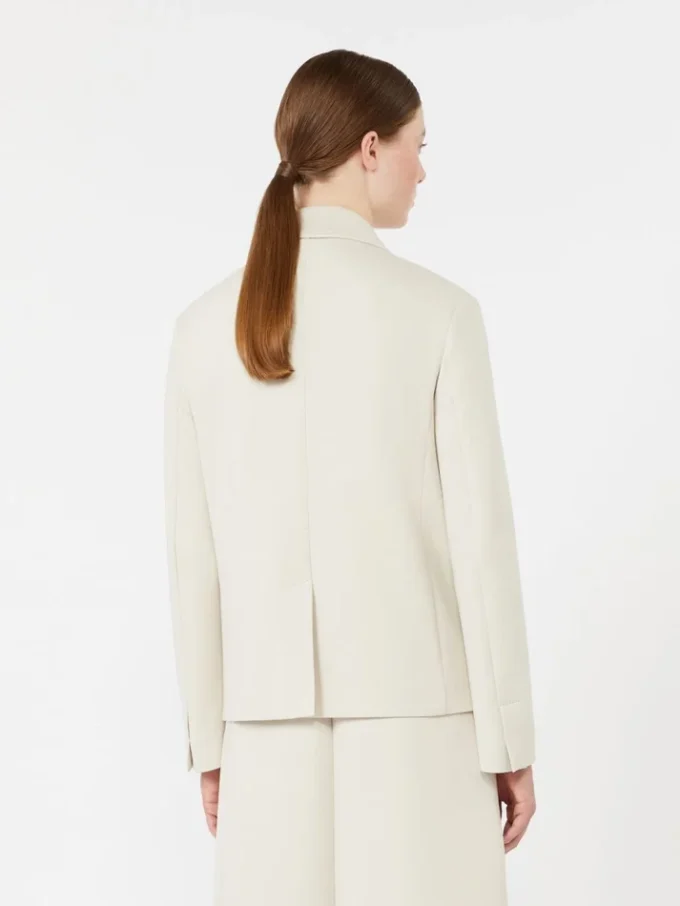 Double-breasted scuba jersey jacket, beige