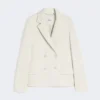 Double-breasted scuba jersey jacket, beige