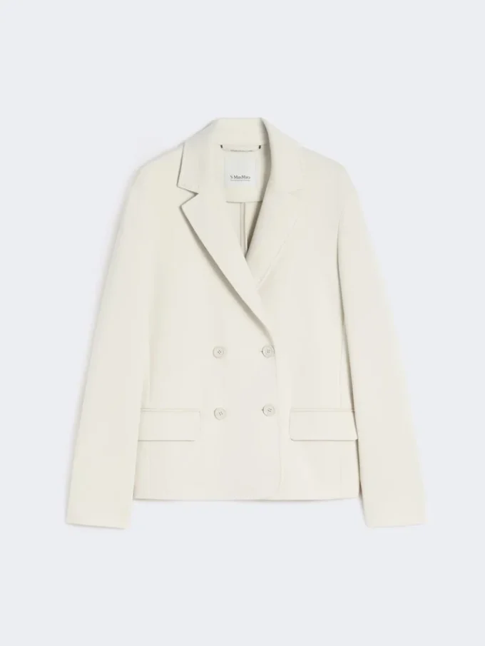 Double-breasted scuba jersey jacket, beige