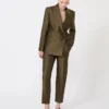 Double-breasted shantung blazer, kaki