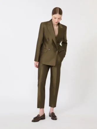 Double-breasted shantung blazer, kaki