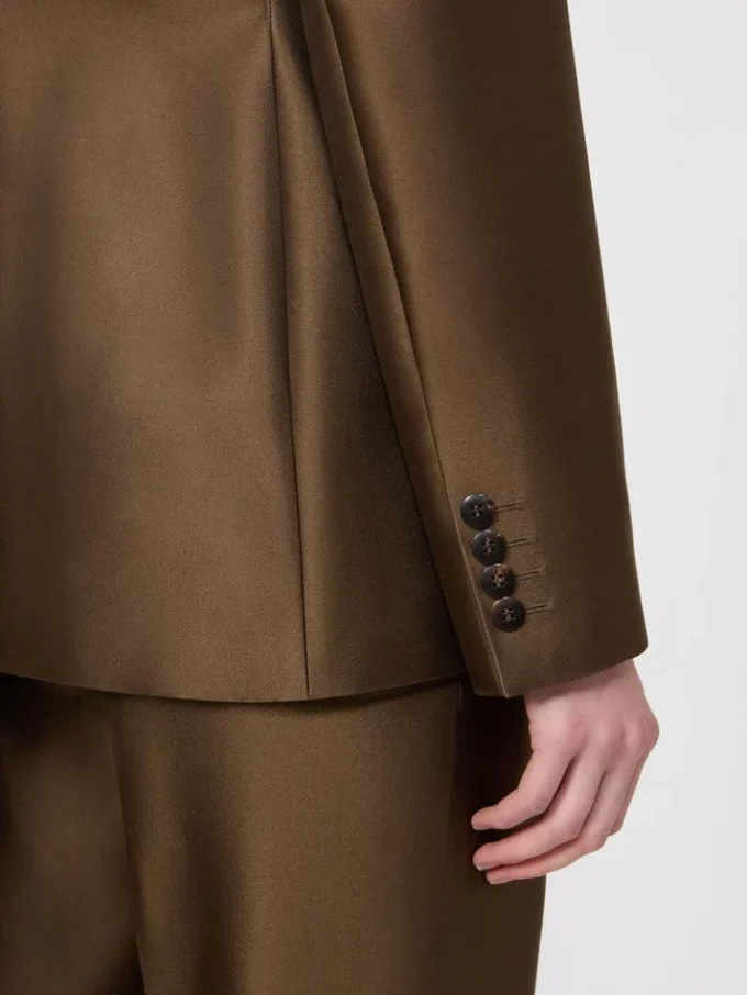 Double-breasted shantung blazer, kaki