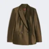 Double-breasted shantung blazer, kaki
