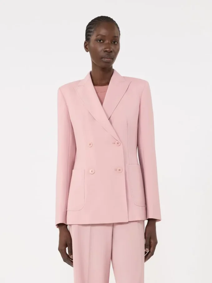 Double-breasted stretch wool blazer, antique rose