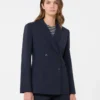Double-breasted stretch wool blazer, navy