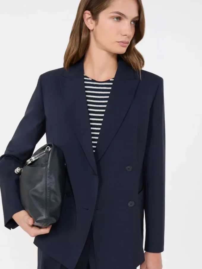 Double-breasted stretch wool blazer, navy