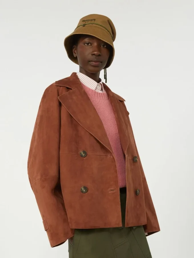 Double-breasted suede jacket, terra cotta