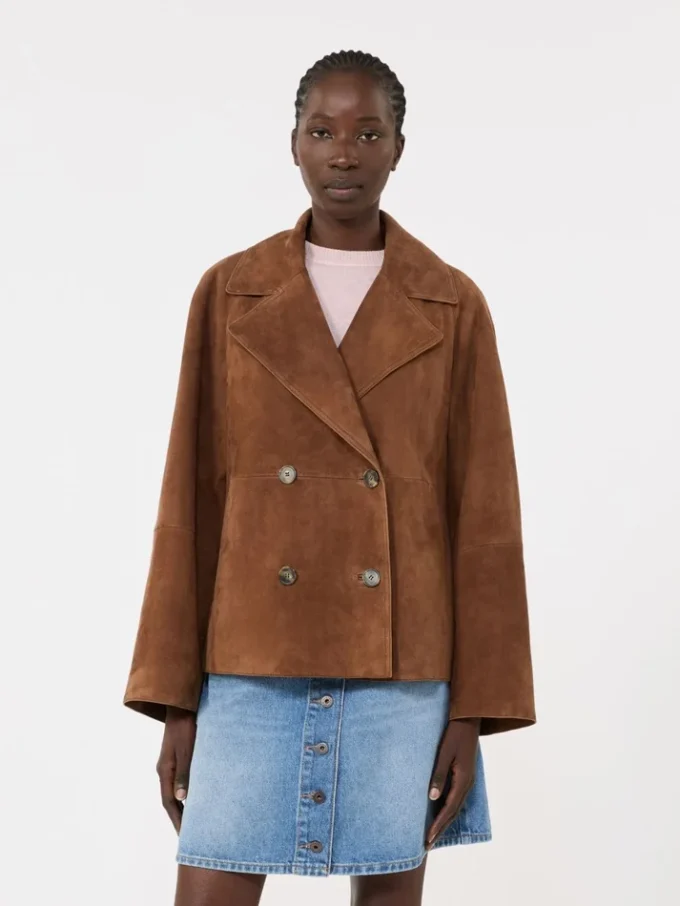 Double-breasted suede jacket, tobacco