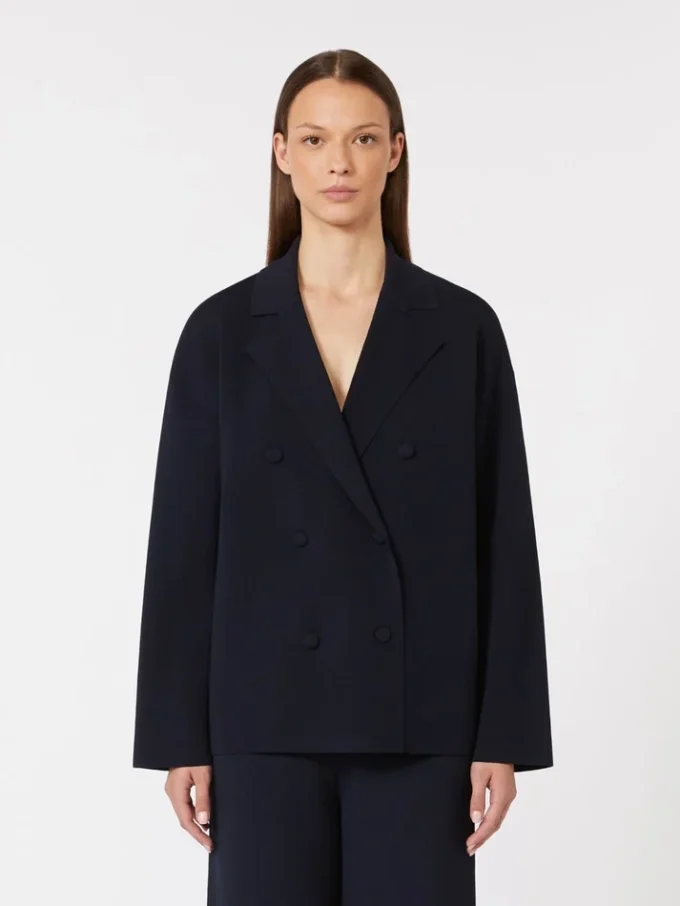 Double-breasted viscose crepe jacket, ultramarine