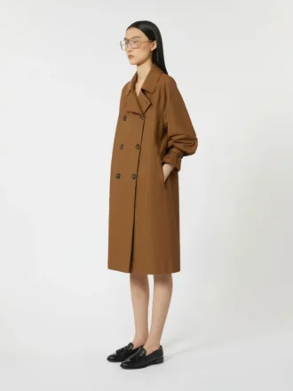 Double-breasted water-repellent twill trench coat, tobacco