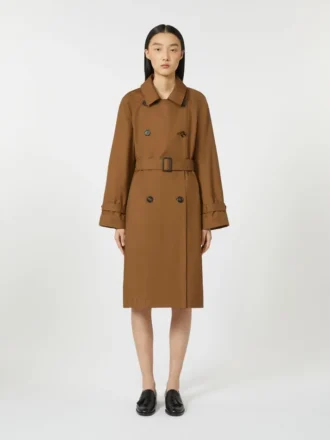 Double-breasted water-repellent twill trench coat, tobacco