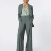 Wide-fit wool and silk trousers, dark green