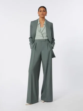 Wide-fit wool and silk trousers, dark green
