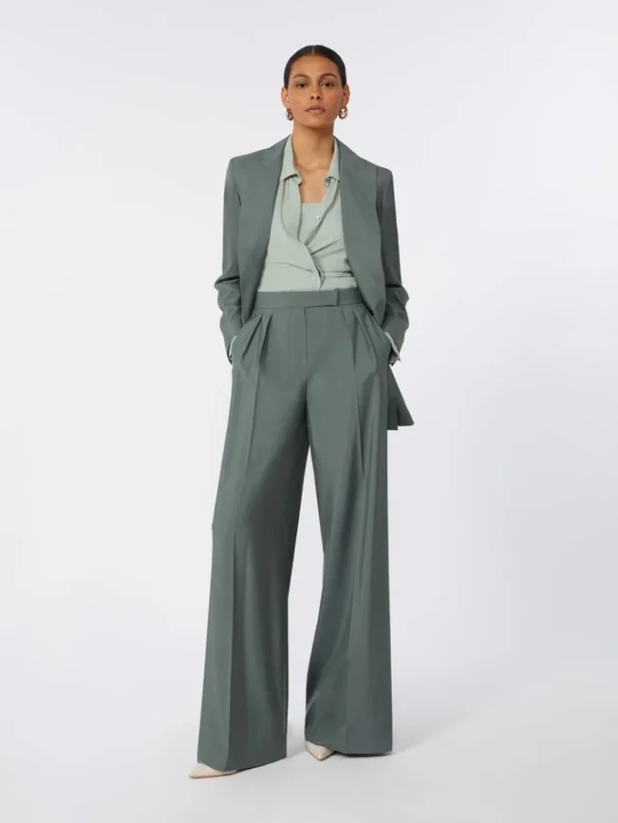 Wide-fit wool and silk trousers, dark green