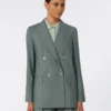 Double-breasted wool and silk blazer, dark green