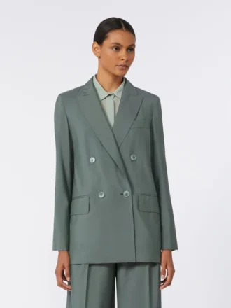Double-breasted wool and silk blazer, dark green