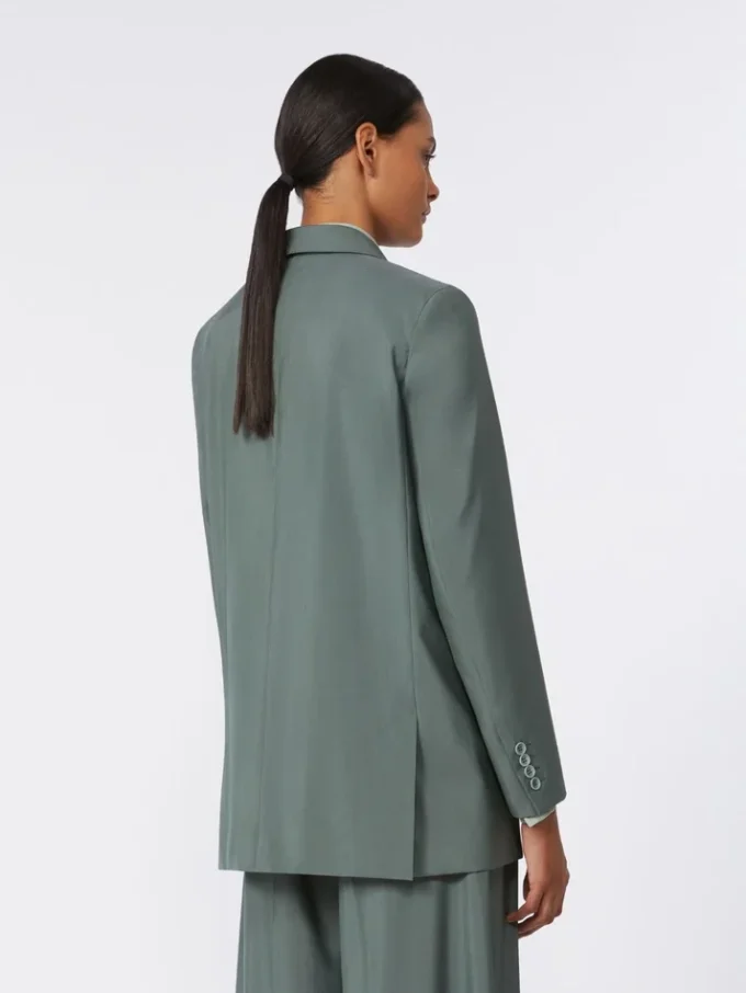 Double-breasted wool and silk blazer, dark green