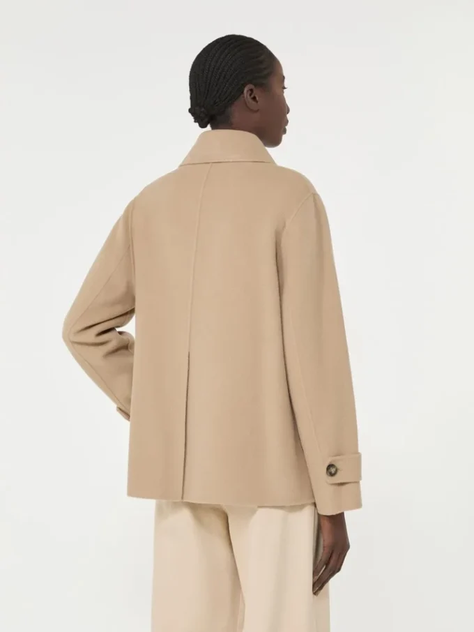 Double-breasted wool-blend pea coat, camel