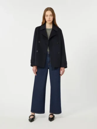 Double-breasted wool-blend pea coat, navy