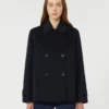 Double-breasted wool-blend pea coat, navy