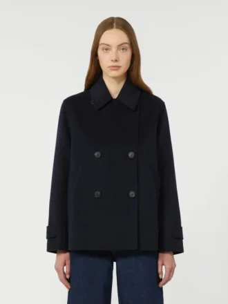 Double-breasted wool-blend pea coat, navy