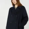 Double-breasted wool-blend pea coat, navy